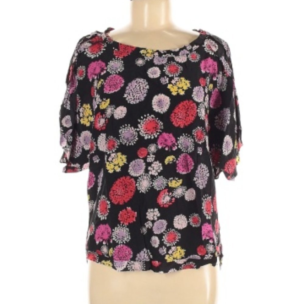 Anthropologie Dolan Silk Crew Neck Shirt Women’s Multicolor Floral Black Size M